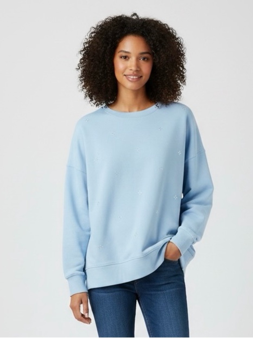 LOFT Light Blue Women's Crewneck Sweater with bead embellishment size XL